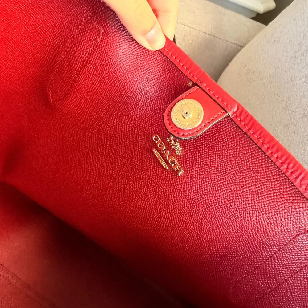 Coach Brown Signature Canvas Tote with Red Trim - Picture 7 of 10